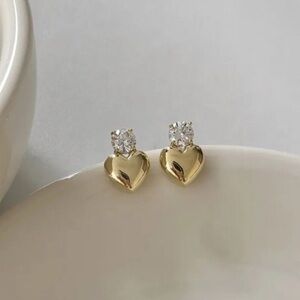 NEW 18K Gold Plated Puffy Heart Cubic Zirconia Stud Earrings